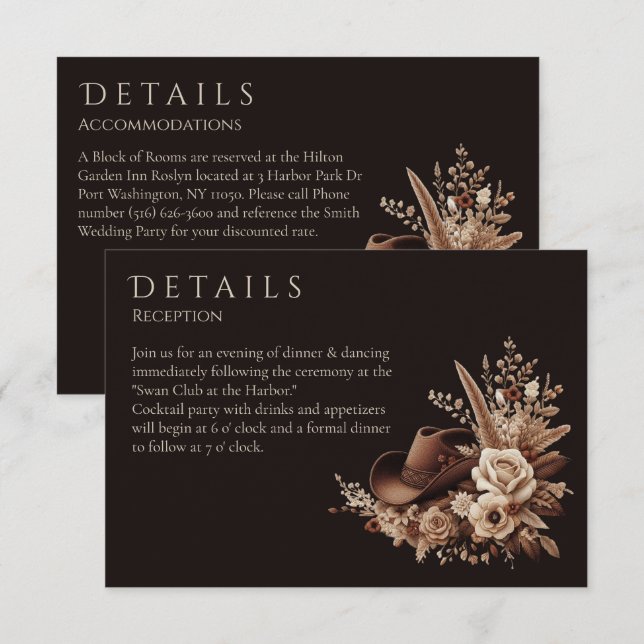 Tarjeta De Recepción Moderno País Elegante Occidental- Floral (Anverso / Reverso)