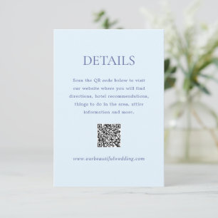 Tarjeta De Recepción Moderno Polvo Azul Código QR Boda Elegante