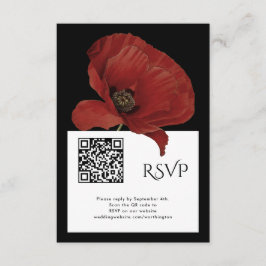 Tarjeta De Recepción Moderno Red Black RSVP con Boda de código QR