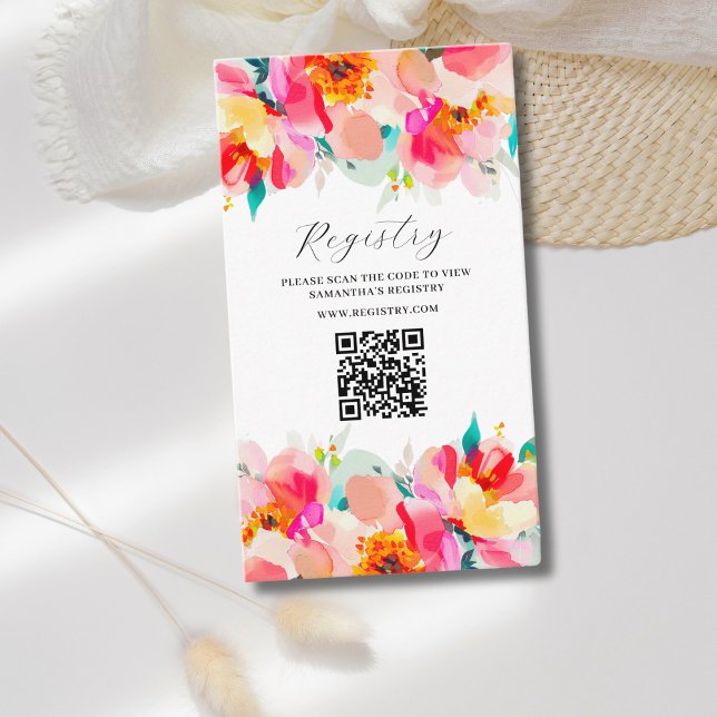 Tarjeta De Recepción Moderno registro floral rosa ducha de novia (Subido por el creador)