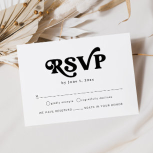Tarjeta De Recepción Moderno Retro Boda Negra Y Blanca Boho RSVP