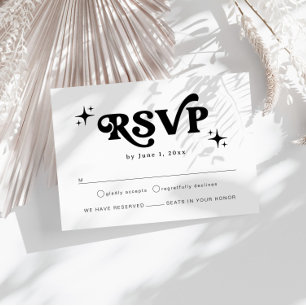 Tarjeta De Recepción Moderno Retro Boda Negra Y Blanca Boho RSVP