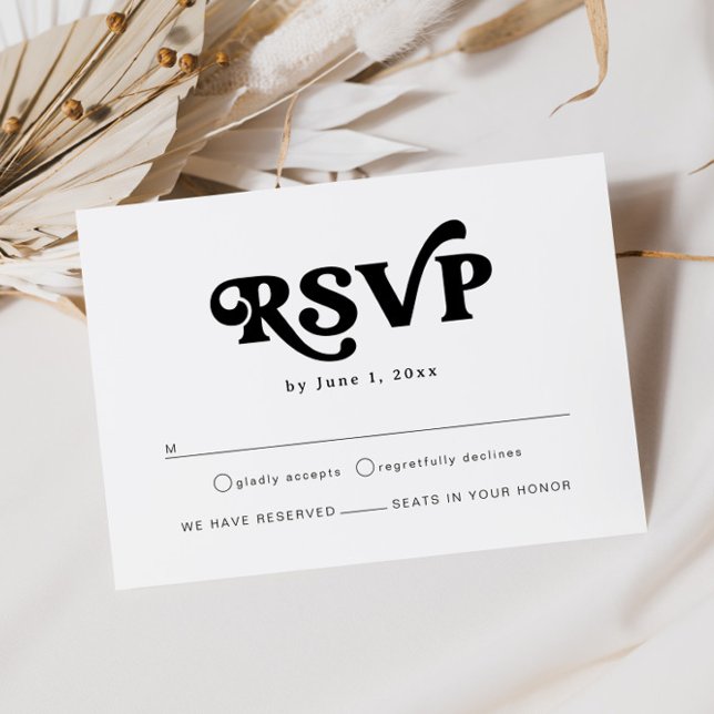 Tarjeta De Recepción Moderno Retro Boda Negra Y Blanca Boho RSVP (Subido por el creador)