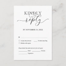 Moderno romantico, escritura negra, cena Boda RSVP