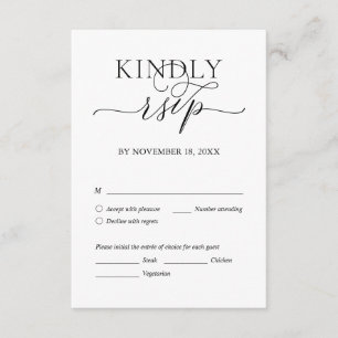 Tarjeta De Recepción Moderno romantico, escritura negra, cena Boda RSVP