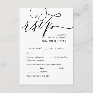 Tarjeta De Recepción Moderno Romántico, Negro, Cena Boda RSVP