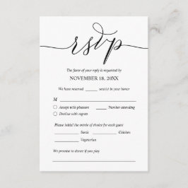 Tarjeta De Recepción Moderno Romántico, Negro, Cena Boda RSVP