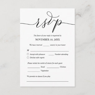 Tarjeta De Recepción Moderno Romántico, Negro, Cena Boda RSVP