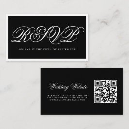 Tarjeta De Recepción Moderno RSVP de QR elegante en blanco y negro
