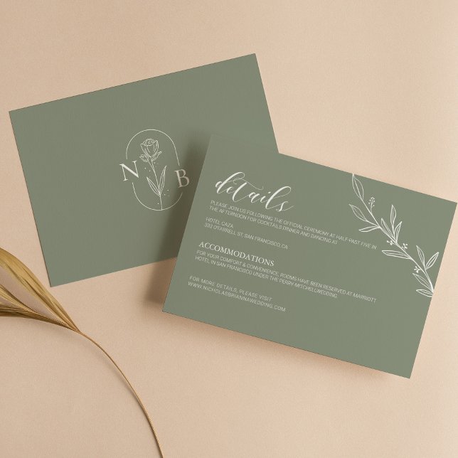 Tarjeta De Recepción Moderno Sage Green Elegant Wedding Detalles mínimo (Subido por el creador)