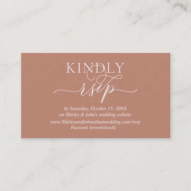 Tarjeta De Recepción Moderno sitio web romántico, RSVP en línea (Anverso)