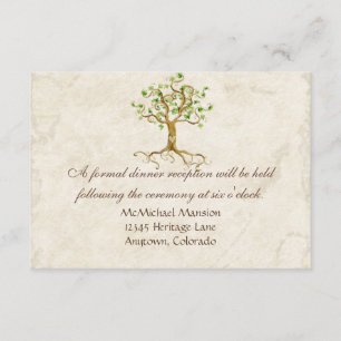 Tarjeta De Recepción Moderno Swirl Tree Roots Leaf Antique Parchment