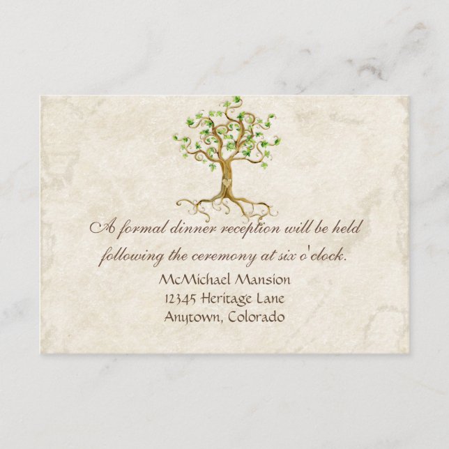 Tarjeta De Recepción Moderno Swirl Tree Roots Leaf Antique Parchment (Anverso)