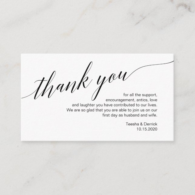 Tarjeta De Recepción Moderno tipo negro, Boda Gracias (Anverso)