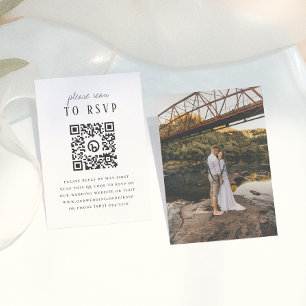Tarjeta De Recepción Moderno tipo rústico código QR foto boda RSVP