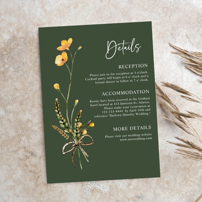 Tarjeta De Recepción Moderno Verde Rústico Botánico Elegante Boda Boho (Green Modern Rustic Botanical Elegant Boho Wedding Enclosure Card)