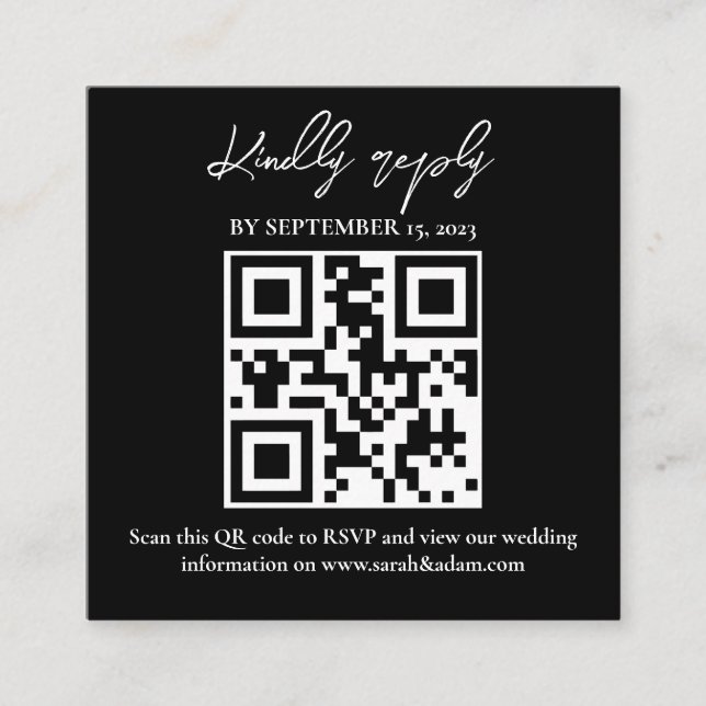 Tarjeta De Recepción Moderno y elegante Boda blanco negro código QR RSV (Anverso)