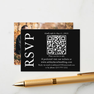 Tarjeta De Recepción Moderno y elegante Boda de fotografía QR Black RSV