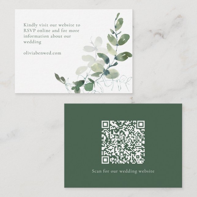 Tarjeta De Recepción Moderno y elegante código QR para el Boda de eucal (Anverso / Reverso)