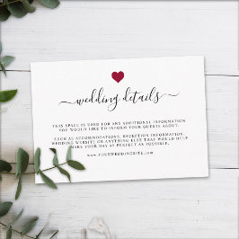 Tarjeta De Recepción Moderno y elegante detalles de Boda del Corazón Ro