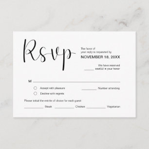 Tarjeta De Recepción Moderno y elegante minimal, RSVP, Black Font, Resp