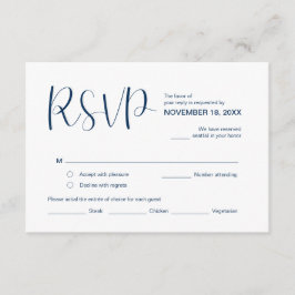 Tarjeta De Recepción Moderno y elegante Mínimo, RSVP, Azul marino, Resp