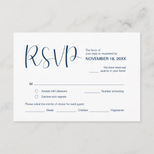 Tarjeta De Recepción Moderno y elegante Mínimo, RSVP, Azul marino, Resp