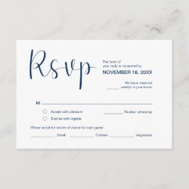 Tarjeta De Recepción Moderno y elegante Mínimo, RSVP, Azul marino, Resp