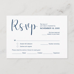 Tarjeta De Recepción Moderno y elegante Mínimo, RSVP, Azul marino, Resp