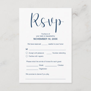 Tarjeta De Recepción Moderno y elegante Mínimo, RSVP, Azul marino, Resp