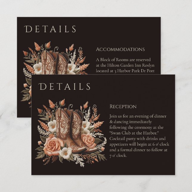 Tarjeta De Recepción Moderno y elegante País Occidental - Flores (Anverso / Reverso)