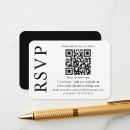 Tarjeta De Recepción Moderno y elegante QR Boda RSVP blanco negro