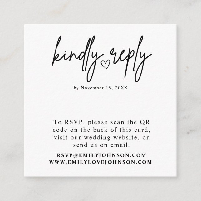 Tarjeta De Recepción Moderno y elegante Romántico Código QR Boda RSVP (Anverso)