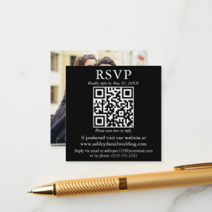 Tarjeta De Recepción Moderno y simple Boda fotográfico QR Black RSVP