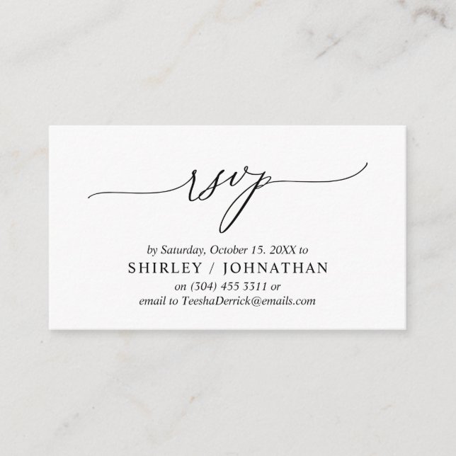 Tarjeta De Recepción Moderno y simple caligrafía negra, boda RSVP (Anverso)