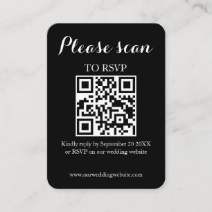 Tarjeta De Recepción Moderno y simple código QR negro y Boda RSVP