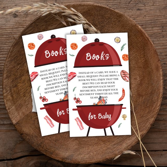 Tarjeta De Recepción Modernos Libros De Barbacoa Al Aire Libre Para Bab (Modern Outdoor Backyard BBQ Books For Baby Shower Enclosure Card)
