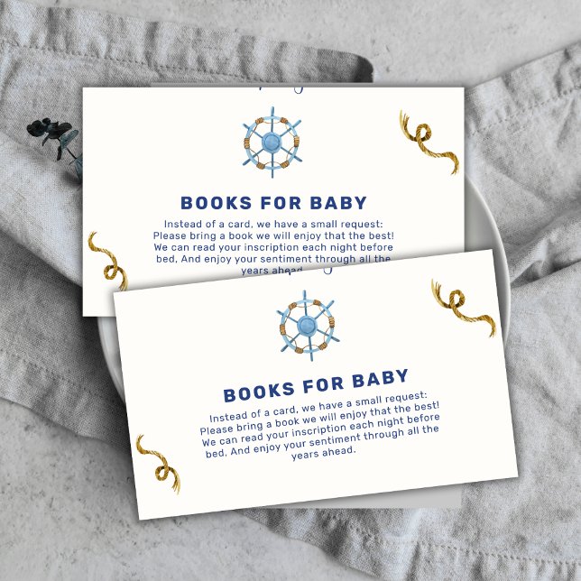 Tarjeta De Recepción Modernos Libros De Niños Náuticos Ahoy Para Baby S (Modern Ahoy Nautical Boy Books For Baby Shower Enclosure Card)