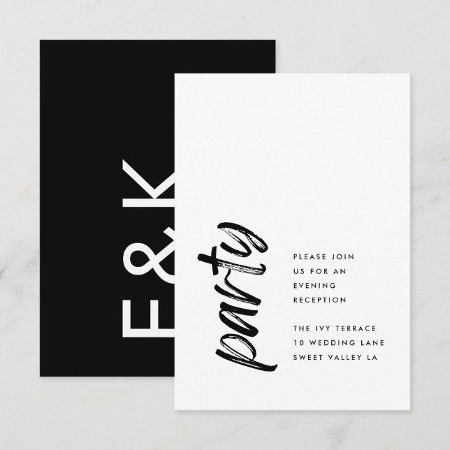 Tarjeta De Recepción Modos laterales negro moderno simple Boda (Anverso / Reverso)