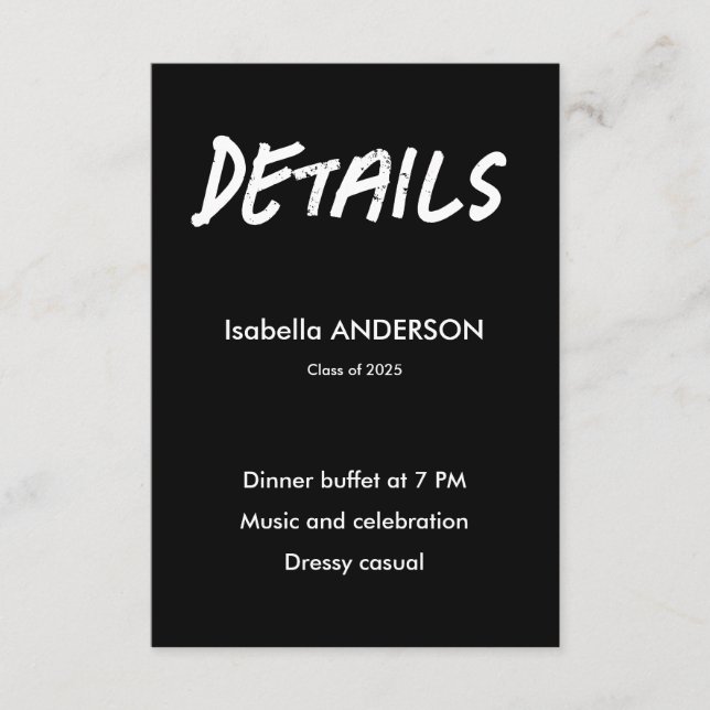 Tarjeta De Recepción Mondern Black and White Graduation  (Anverso)