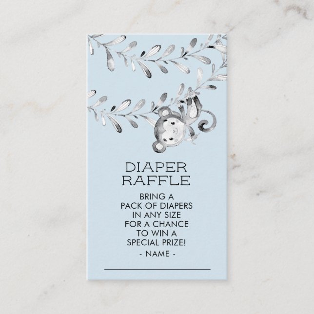 Tarjeta De Recepción Monkey Boys Baby Shower Diaper Raffle Ticket (Anverso)