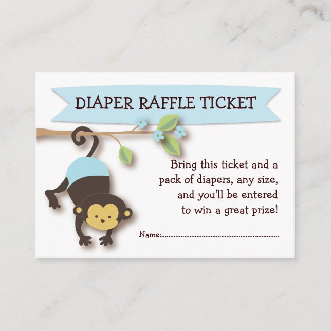 Tarjeta De Recepción Mono Baby Shower Diaper Raffle Ticket Insert (Anverso)