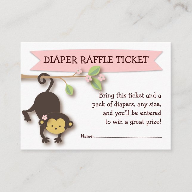 Tarjeta De Recepción Mono Baby Shower Diaper Raffle Ticket Insert (Anverso)