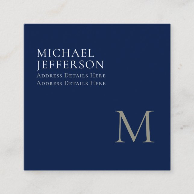 Tarjeta De Recepción Monogram Plain Dark Blue Trendy Business (Anverso)