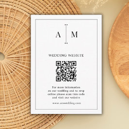 Tarjeta De Recepción Monograma blanco negro Boda mínima de código QR RS