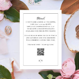 Tarjeta De Recepción Monograma blanco negro CÓDIGO QR Boda elegante
