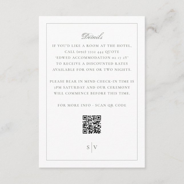 Tarjeta De Recepción Monograma blanco verde CÓDIGO QR Boda elegante (Anverso)
