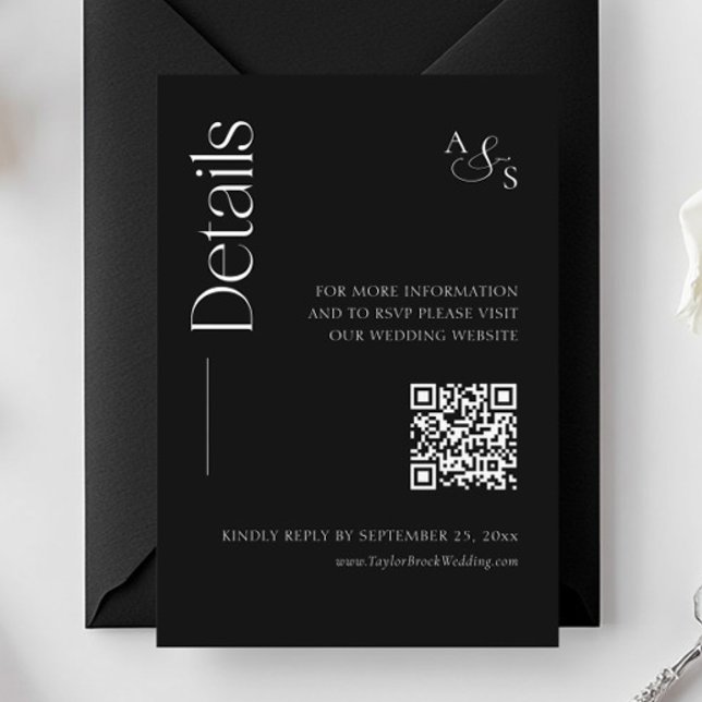 Tarjeta De Recepción Monograma Boda negro Detalles del sitio web Código (Subido por el creador)