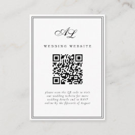 Tarjeta De Recepción Monograma clásico Boda tradicional blanco y negro