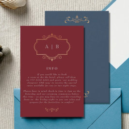 Tarjeta De Recepción monograma clásico de oro tradicional burgundy mari